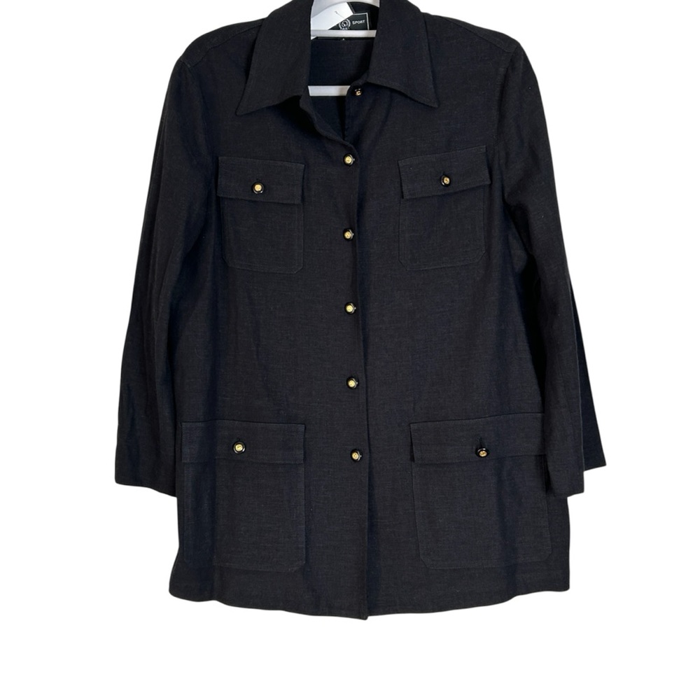 St John Marie Black Linen Utility Top Women's Jacket P (M)